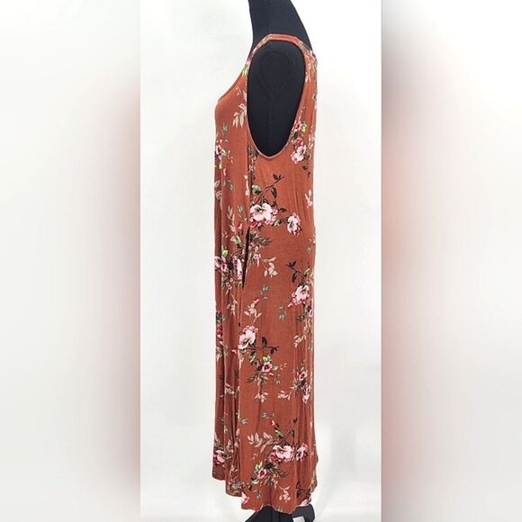 Torrid Burnt Orange Floral Super Soft Midi Dress Womens Plus Size 0X Sleeveless - Picture 3 of 9